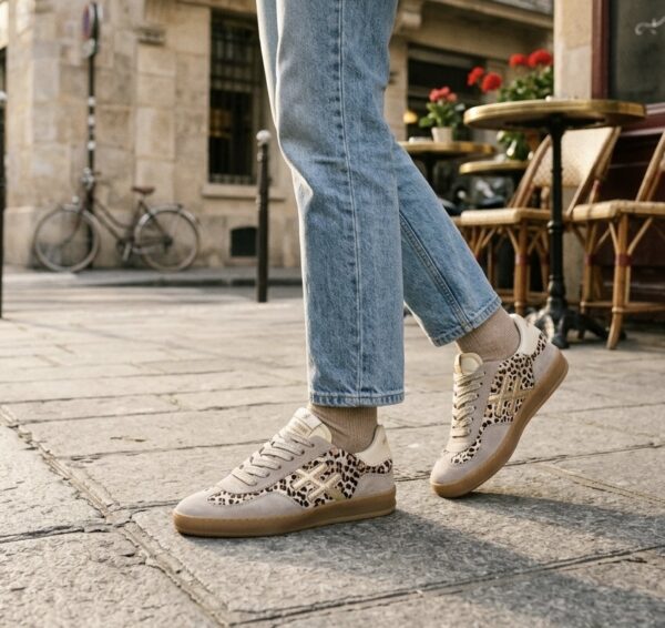 Basket Calie beige et léopard A032 Another trend